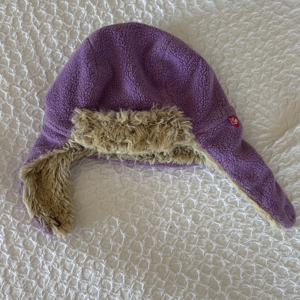 Zutano Purple Fleece Kids Hat with Faux Fur Lining